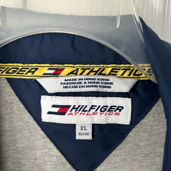 Tommy Hilfiger Vintage Windbreaker Mens XL Black Navy Logo Button Up Collared - Picture 4 of 11